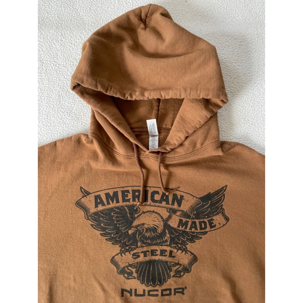 Jerzees Mens Small Hoodie Brown Nucor American Made Steel Graphic Pullover - Picture 10 of 16
